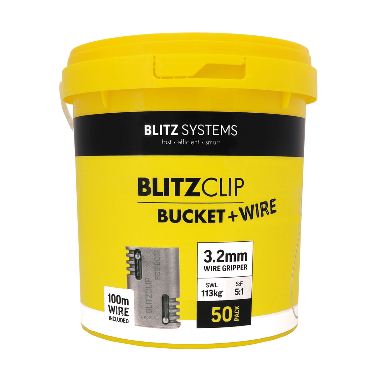 BLITZCLIP Bucket - 3.2mm Wire Gripper x 50 Pcs + Wire 3.2x100M