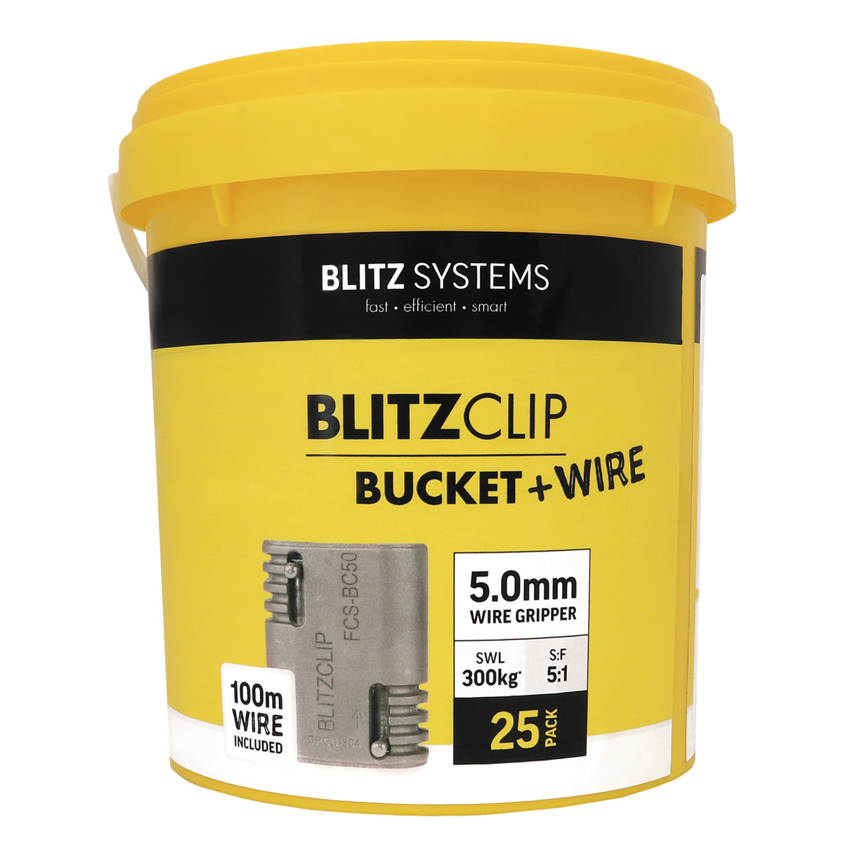 BLITZCLIP Bucket - 5.0mm Wire Gripper x 25 Pcs + Wire 5.0x100M